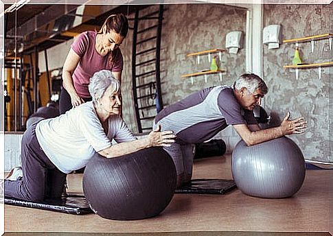 Seniors doing pilates