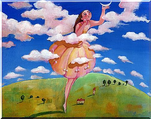 Woman among clouds