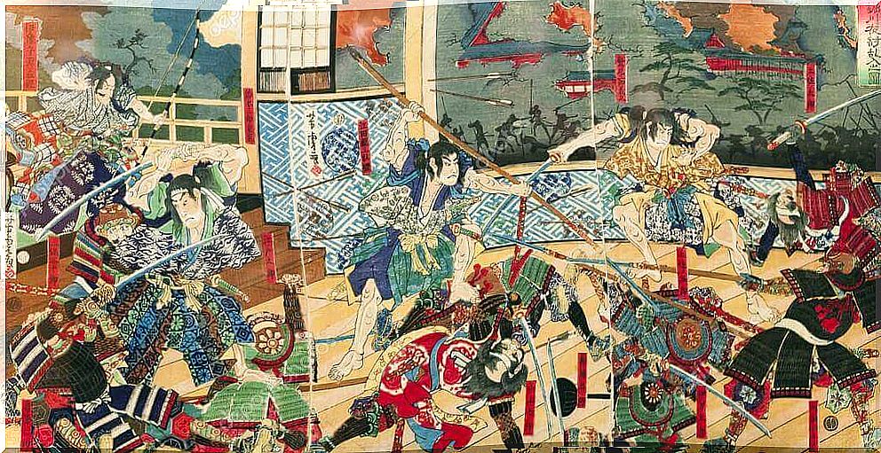 Samurai battle in Japanese feudal times