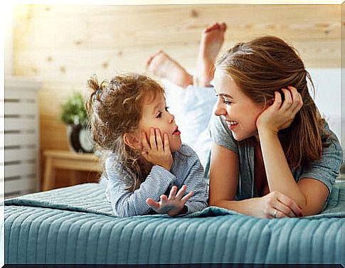 Daughter talking to her mother