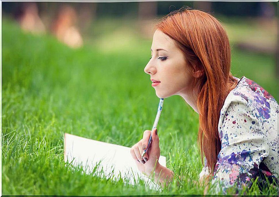 Woman on the grass negative inner talk