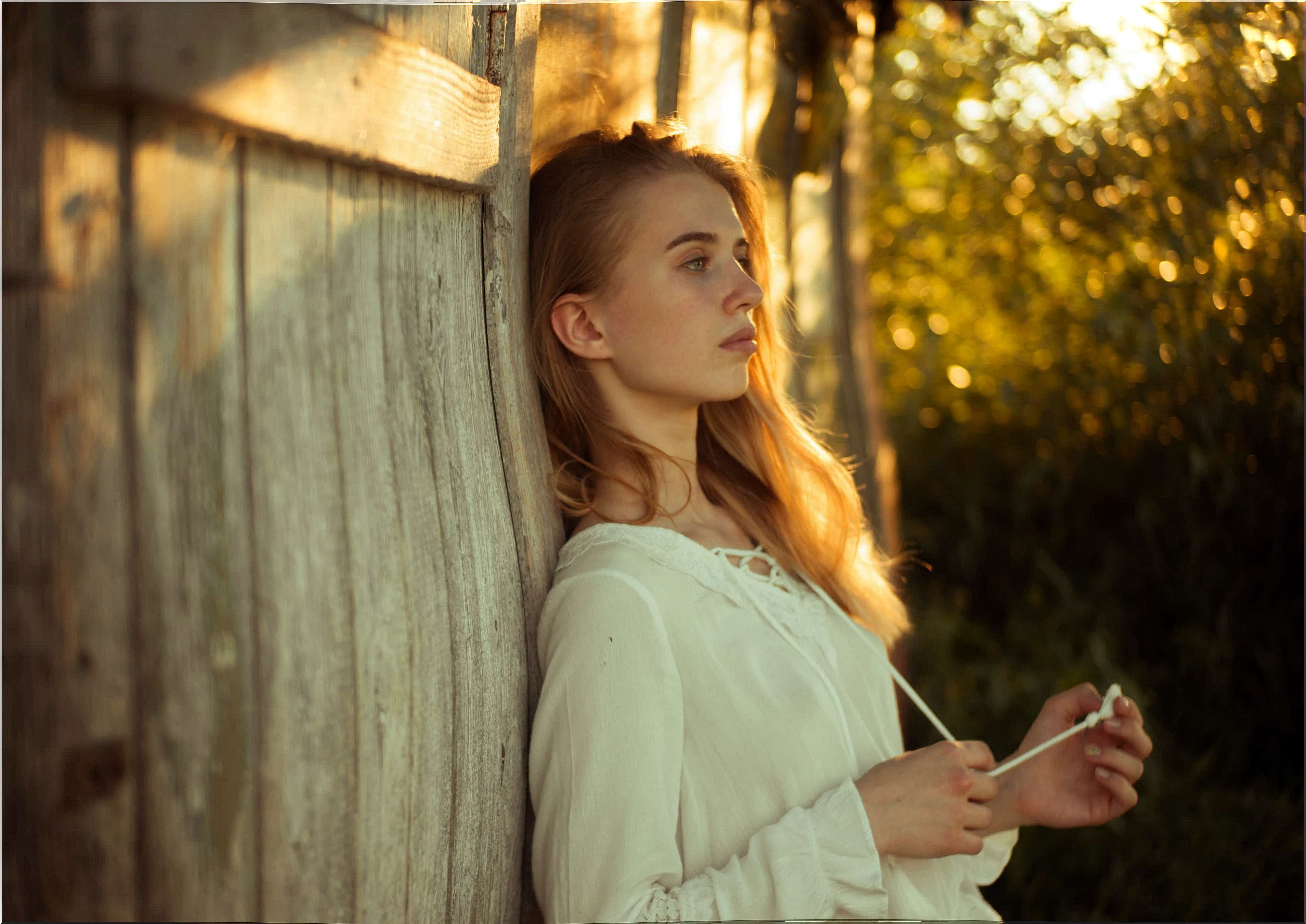 Pensive woman with autumnal depression