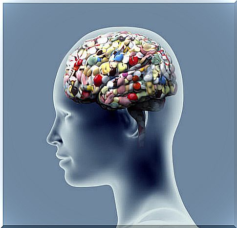 Profile of a head full of pills