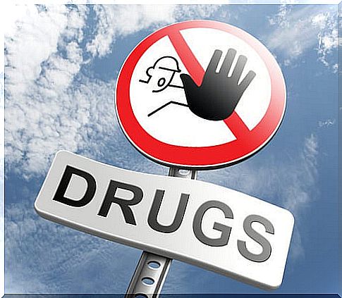 Poster with hand forbidding drugs