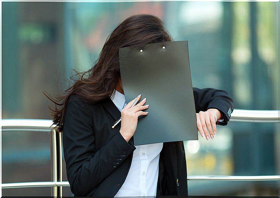 Woman hiding for social insecurity