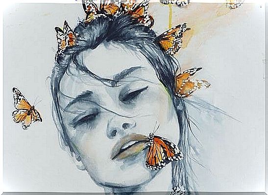 woman with butterflies