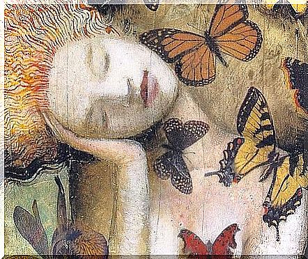 woman with butterflies