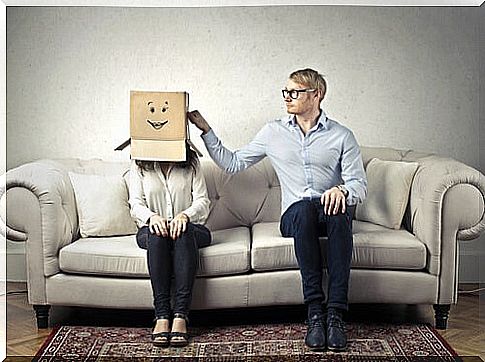 Woman with a box on her head