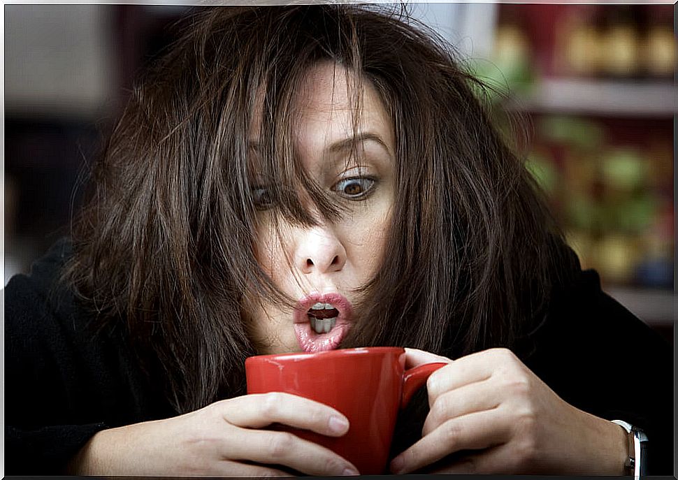 Woman addicted to coffee