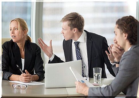 Workers discussing and symbolizing the rotten apple theory