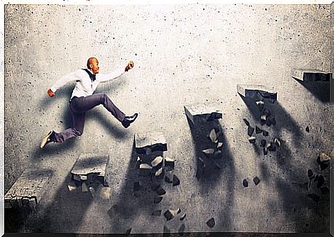 Man climbing some stairs with competitiveness