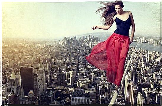 girl walking a tightrope wisely